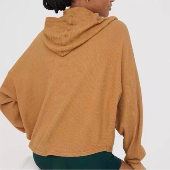 Aerie Knit Hoodie Sweatshirt Oversized XL V Neck Cropped rust/Camel Size Medium - Picture 2 of 9